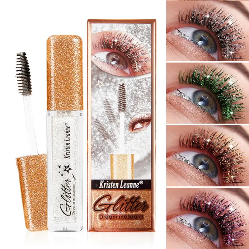 Rose Gold Sequin Glitter Mascara Shiny Eyelashes Quick Dry Waterproof Curling Thick Diamond Colored Mascara Shimmer Eye Makeup