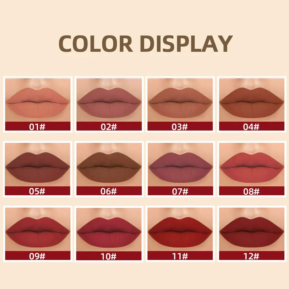 QIBEST 24 Colors Velvet Matte Lipstick Nude Waterproof Long Lasting Sexy Red Lipgloss Non-Stick Cup Makeup Lip Tint Cosmetics