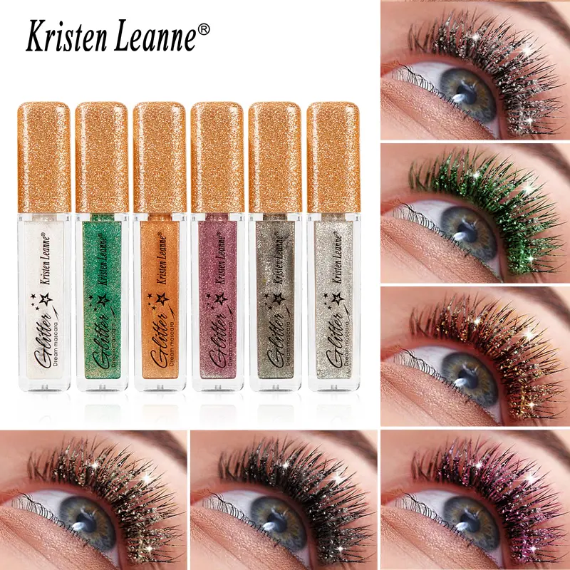 Rose Gold Sequin Glitter Mascara Shiny Eyelashes Quick Dry Waterproof Curling Thick Diamond Colored Mascara Shimmer Eye Makeup