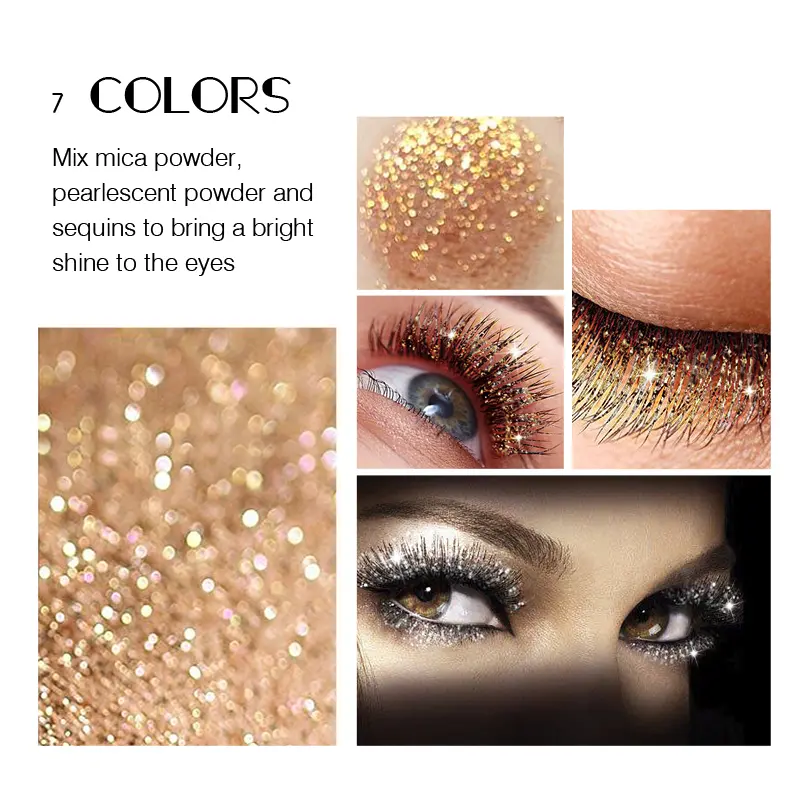 Rose Gold Sequin Glitter Mascara Shiny Eyelashes Quick Dry Waterproof Curling Thick Diamond Colored Mascara Shimmer Eye Makeup