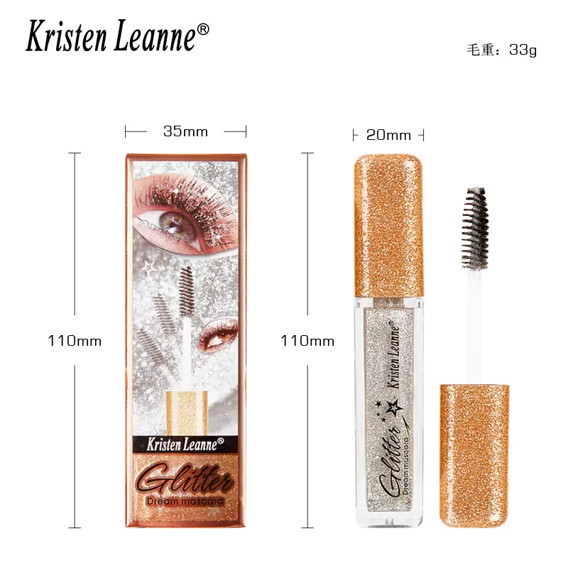 Rose Gold Sequin Glitter Mascara Shiny Eyelashes Quick Dry Waterproof Curling Thick Diamond Colored Mascara Shimmer Eye Makeup
