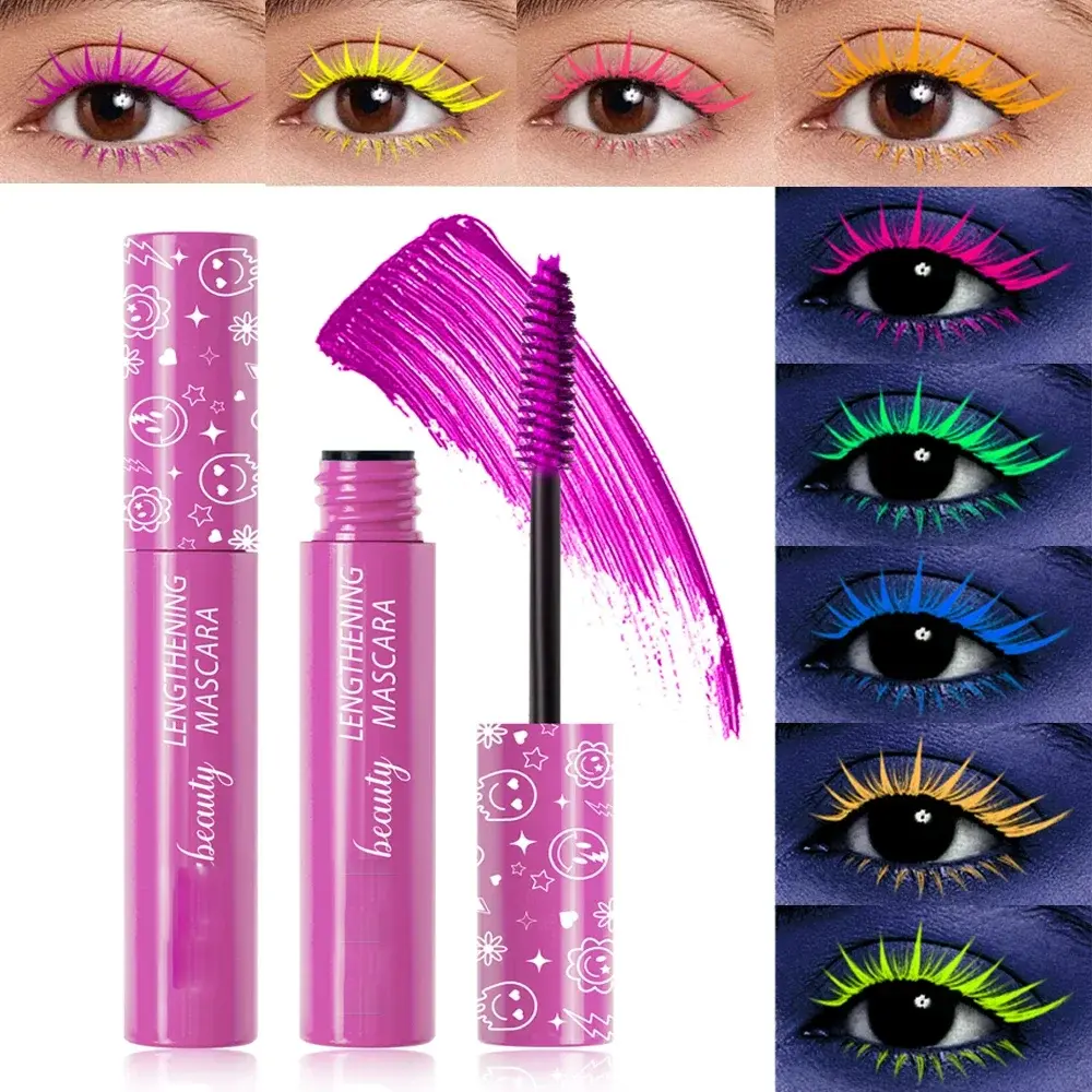 6Color Neon Mascara Fluorescence Waterproof Lasting Cosmetic Luminous Pigment Quick Dry Mascara Non Caking Eyelash Extend Makeup