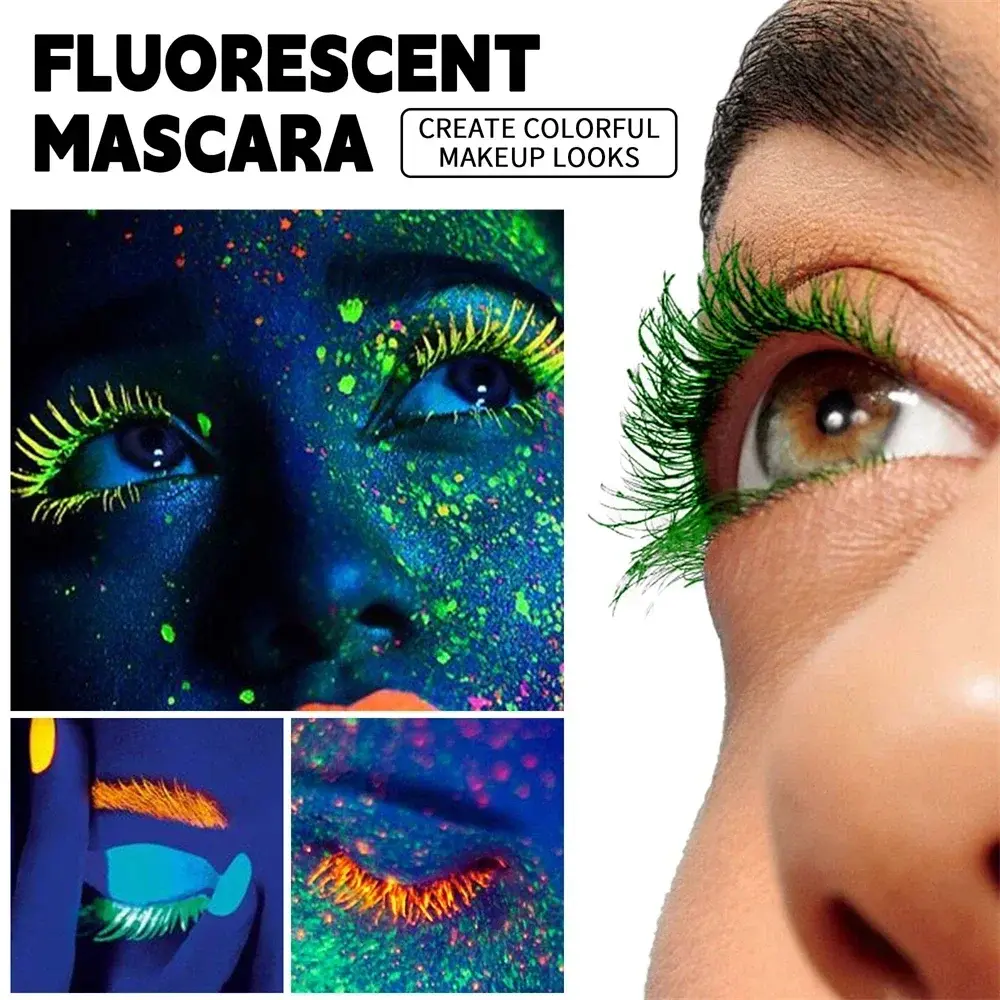 6Color Neon Mascara Fluorescence Waterproof Lasting Cosmetic Luminous Pigment Quick Dry Mascara Non Caking Eyelash Extend Makeup