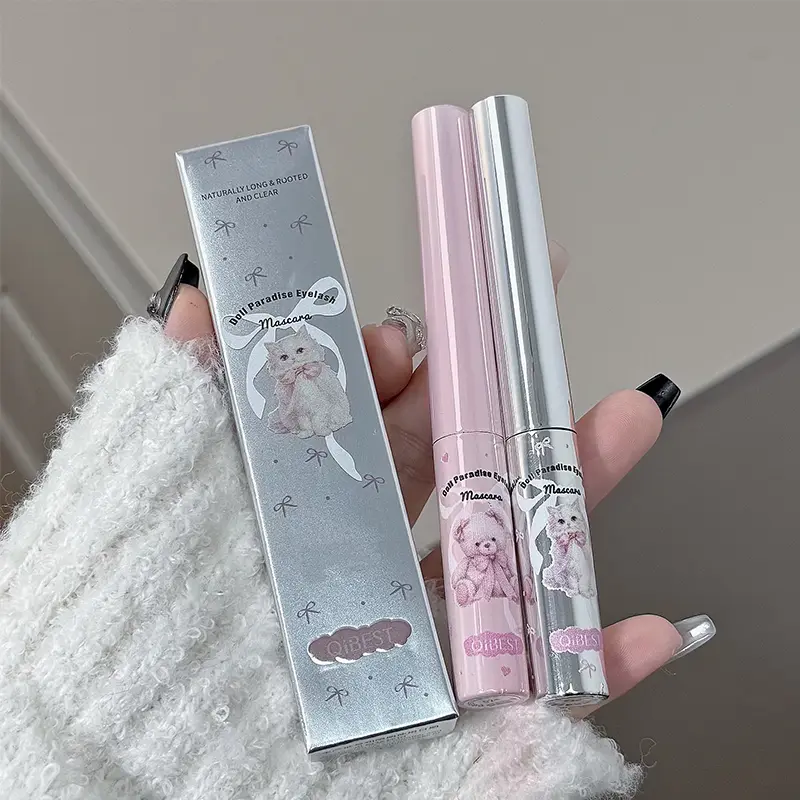 Cute Bear Steel Iron Mascara Waterproof Silk Fiber Lengthens Eyelashes Extensions Thick Curling Styling Lash Makeup Quick dry