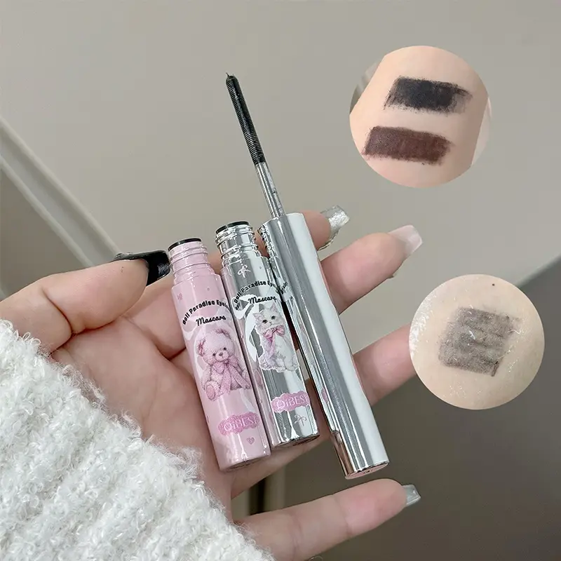 Cute Bear Steel Iron Mascara Waterproof Silk Fiber Lengthens Eyelashes Extensions Thick Curling Styling Lash Makeup Quick dry