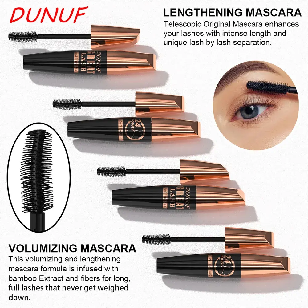 DUNUF 24HR Waterproof Mascara Ultra-volumizing Lengthening & Curling  All-Day Curl Hold