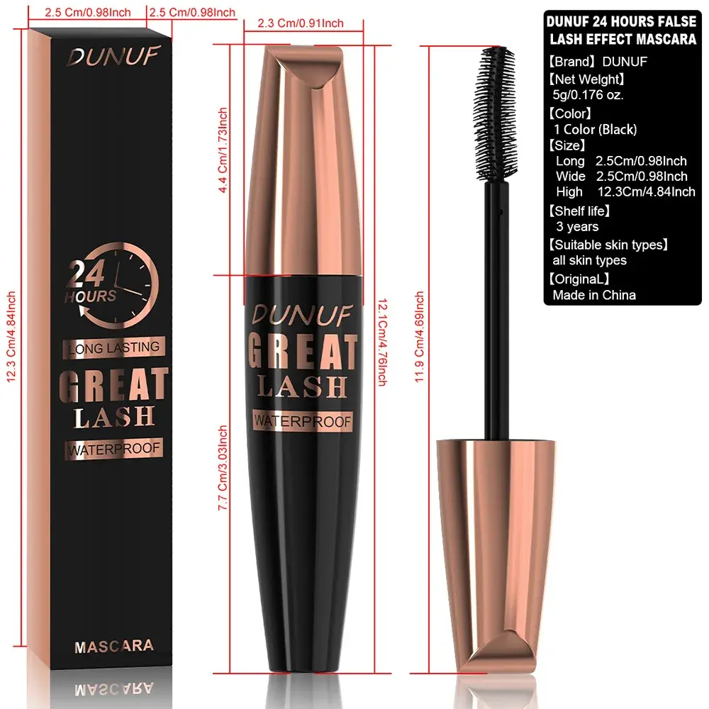 DUNUF 24HR Waterproof Mascara Ultra-volumizing Lengthening & Curling  All-Day Curl Hold