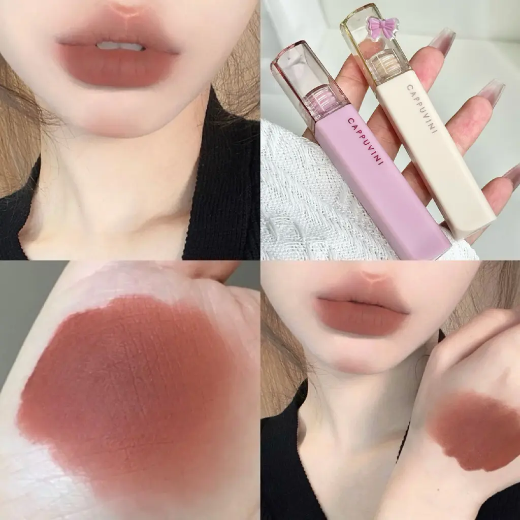 Cappuvini Matte Lip Gloss Low-saturation Gray Pink Liquid Lipstick Waterproof Non-Stick No Fade Lip Tint Korean Makeup Cosmetics