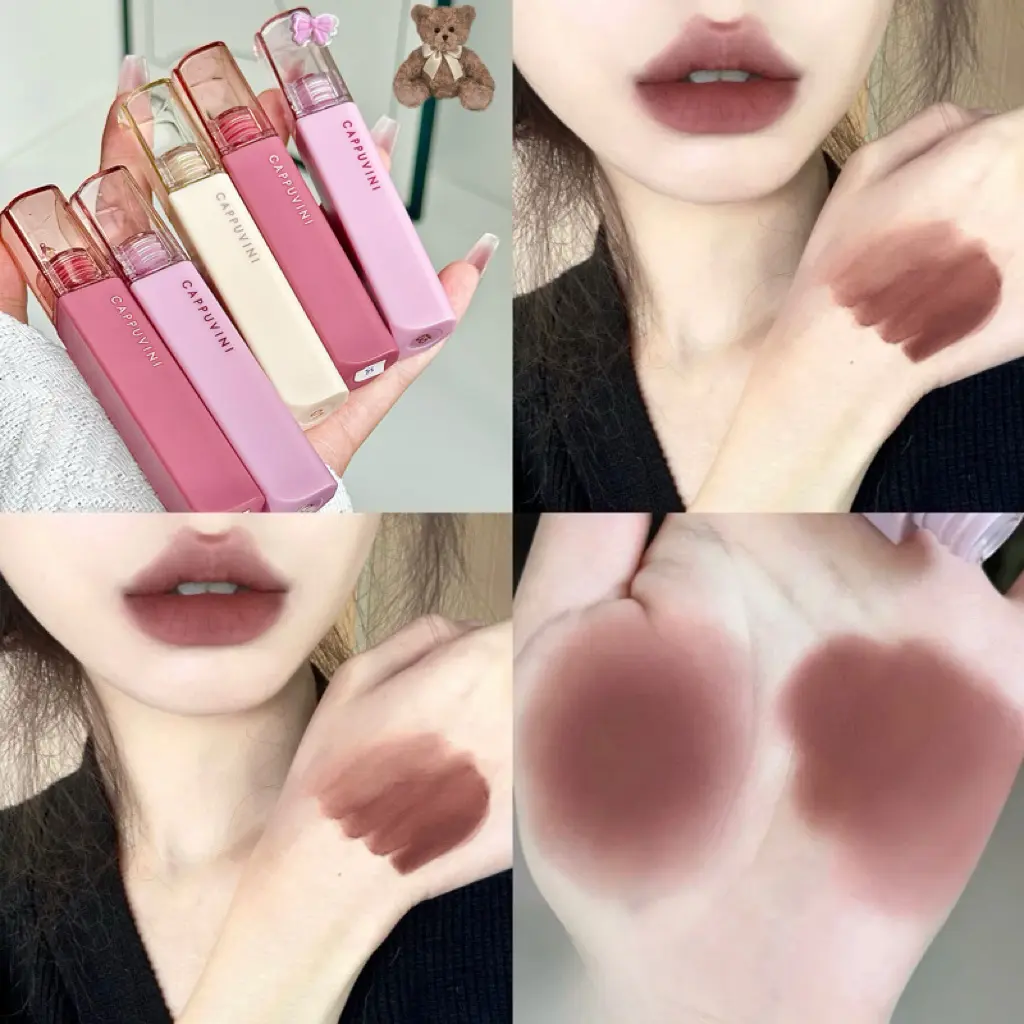 Cappuvini Matte Lip Gloss Low-saturation Gray Pink Liquid Lipstick Waterproof Non-Stick No Fade Lip Tint Korean Makeup Cosmetics