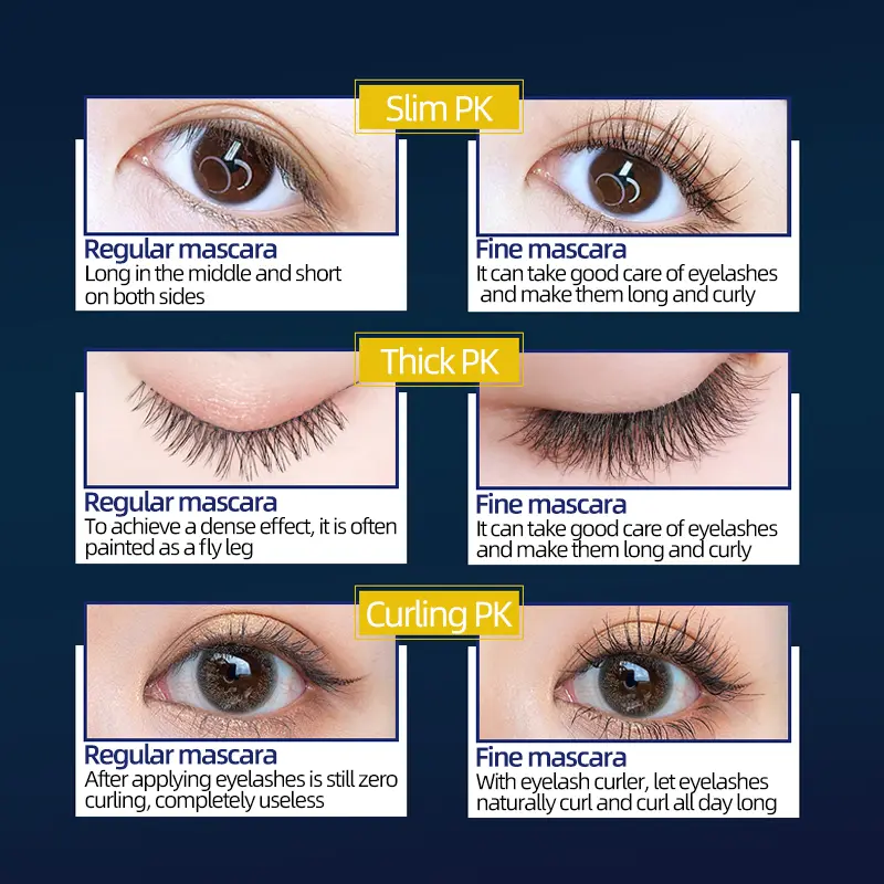 Fine mascara, thick and curled, waterproof and sweat-proof, no smudging, long-lasting and no makeup removal