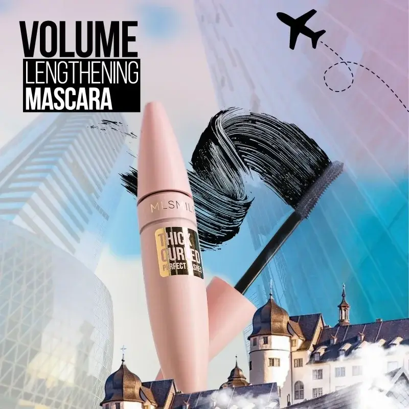 4D Black Mascara Thickening, Lengthening, Curling, Waterproof Liquid Fiber Mascara Colored Plump Long-lasting Enlarge Eye Makeup