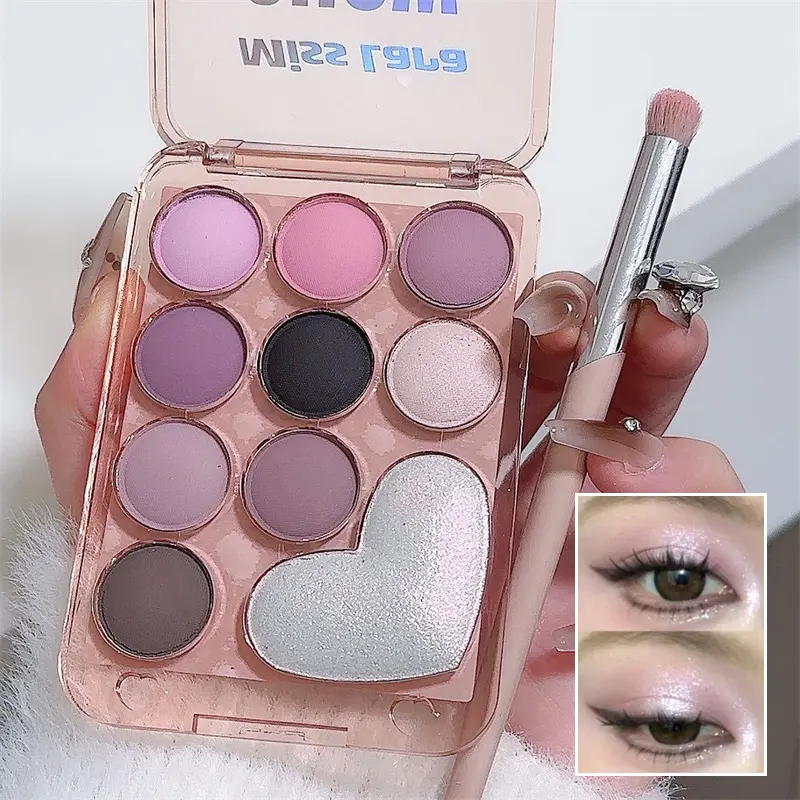 10 Color Love Eyeshadow Palette Velvet Matte and Shimmer Effect Pink Brown Eye Shadow Plate Create A Multi-Functional Makeup