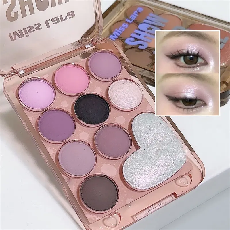 10 Color Love Eyeshadow Palette Velvet Matte and Shimmer Effect Pink Brown Eye Shadow Plate Create A Multi-Functional Makeup