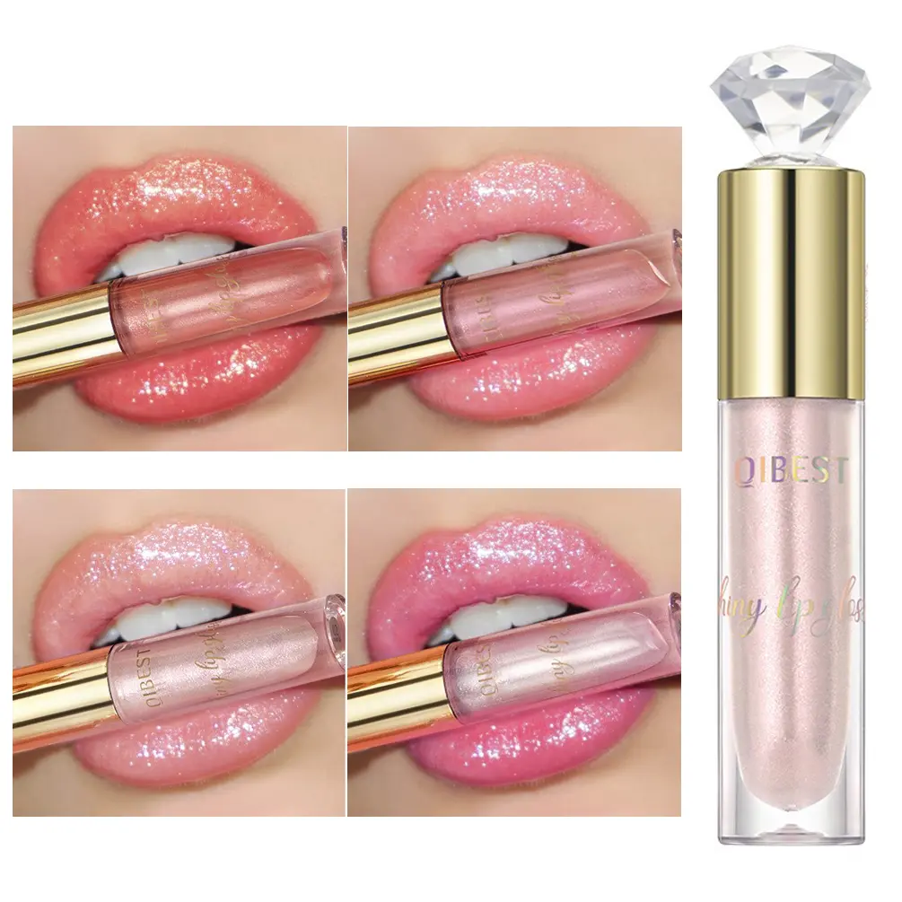 Crystal Pink Glitter Lip Gloss Diamond Moisturizing Waterproof Sparkling Glass Liquid Lipstick Makeup Nude Mirror Shiny Lip Tint