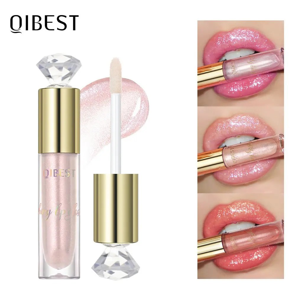 Crystal Pink Glitter Lip Gloss Diamond Moisturizing Waterproof Sparkling Glass Liquid Lipstick Makeup Nude Mirror Shiny Lip Tint