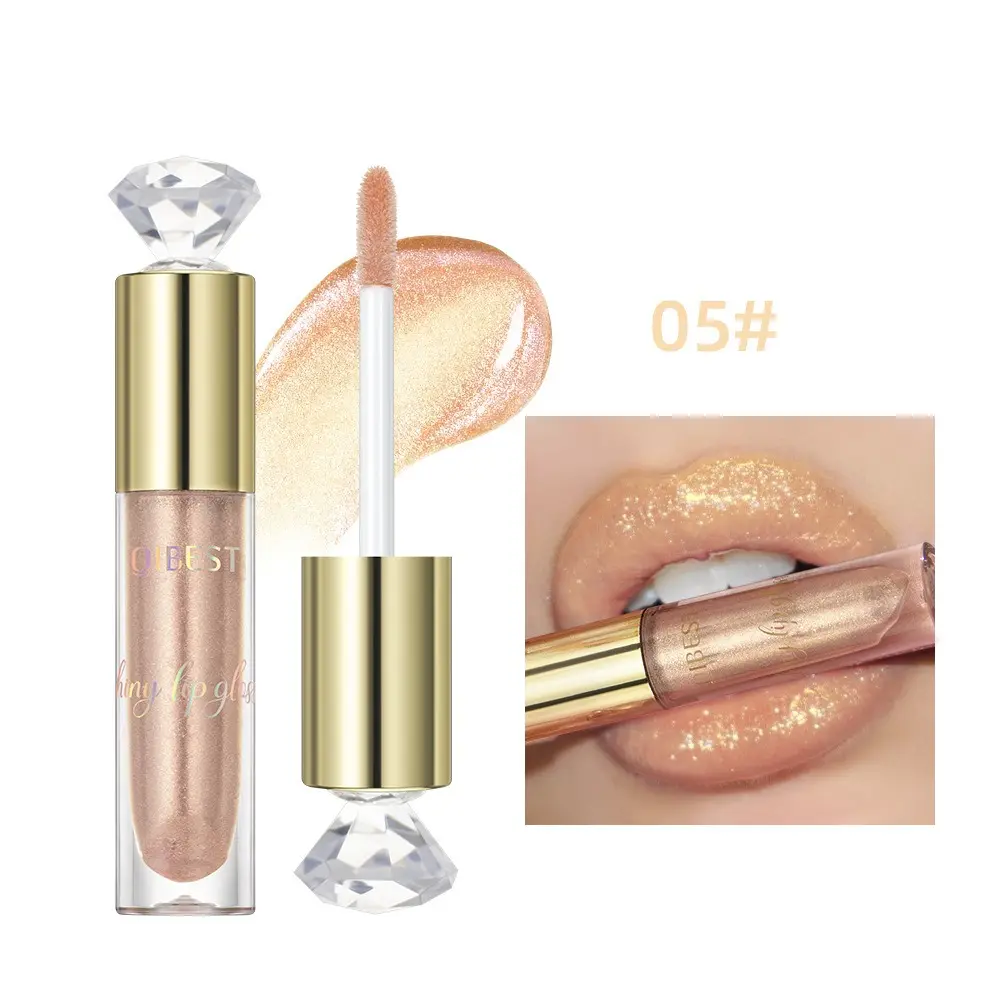 Crystal Pink Glitter Lip Gloss Diamond Moisturizing Waterproof Sparkling Glass Liquid Lipstick Makeup Nude Mirror Shiny Lip Tint