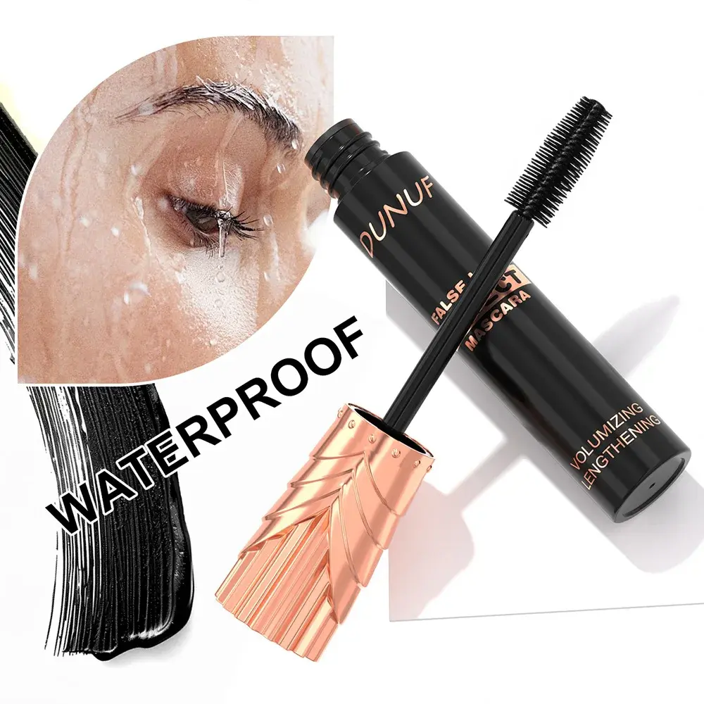 DUNUF 24H Waterproof Mascara Black Silk Fiber Lengthening Eyelash Extension Effect  For Voluminous Female Makeup