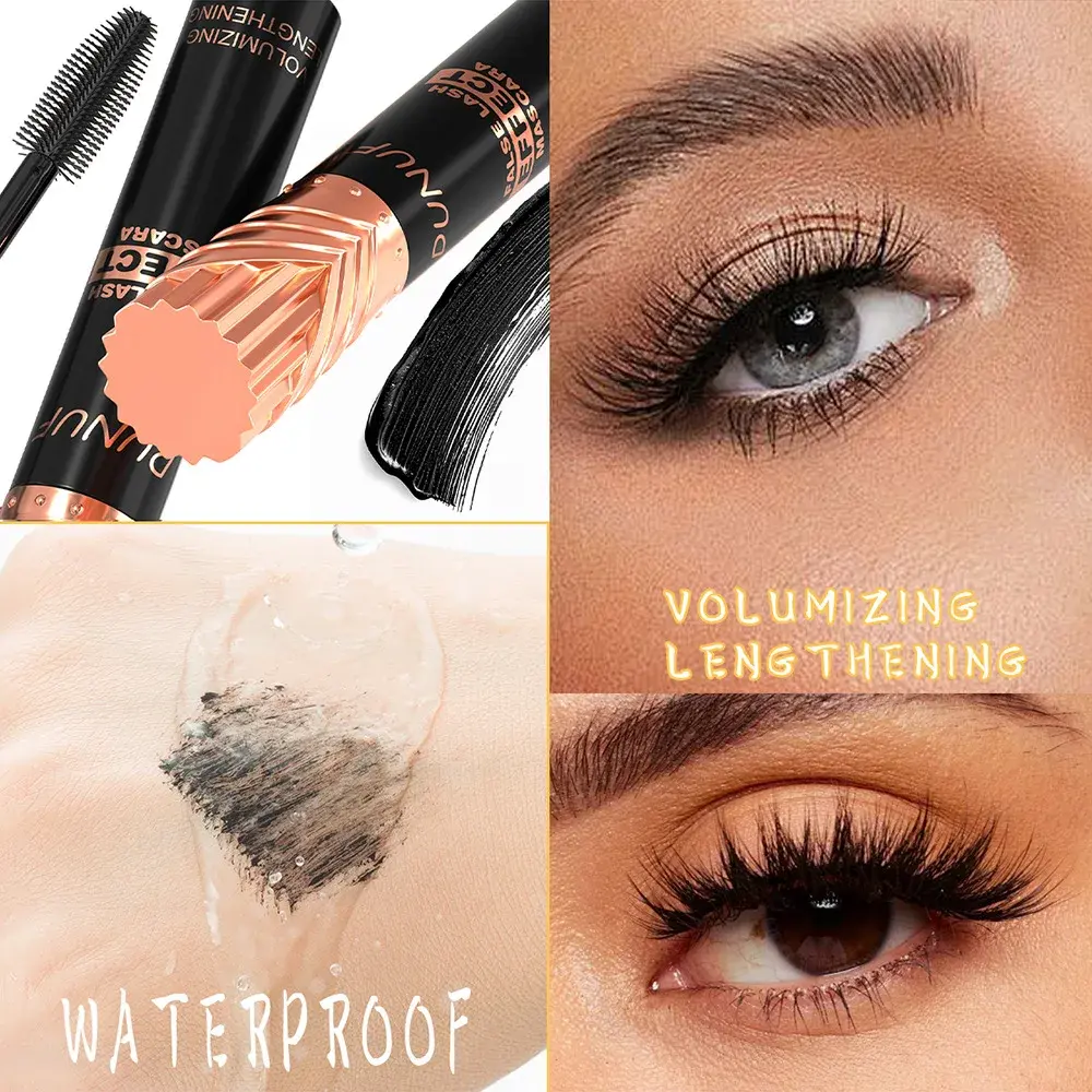 DUNUF 24H Waterproof Mascara Black Silk Fiber Lengthening Eyelash Extension Effect  For Voluminous Female Makeup