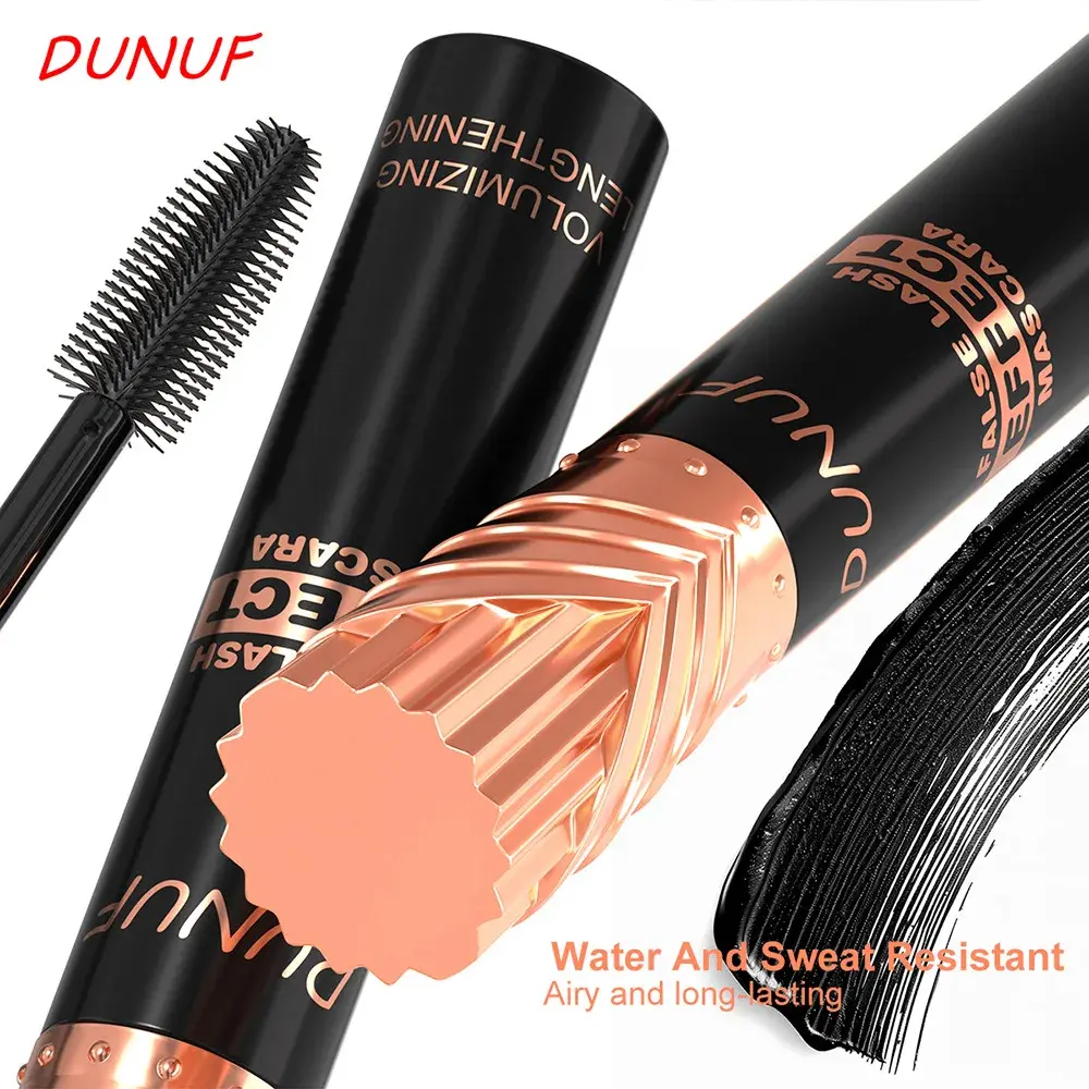 DUNUF 24H Waterproof Mascara Black Silk Fiber Lengthening Eyelash Extension Effect  For Voluminous Female Makeup
