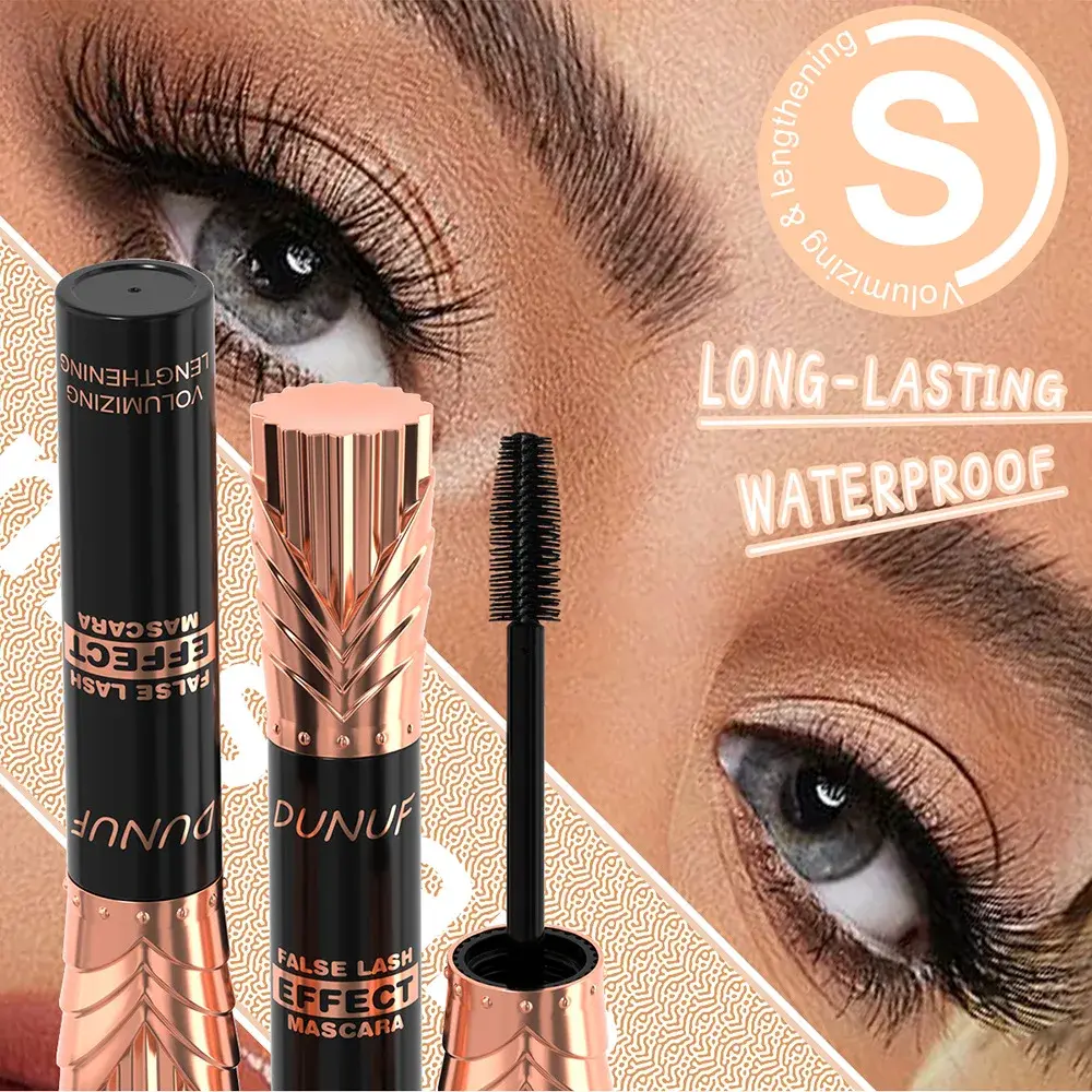 DUNUF 24H Waterproof Mascara Black Silk Fiber Lengthening Eyelash Extension Effect  For Voluminous Female Makeup