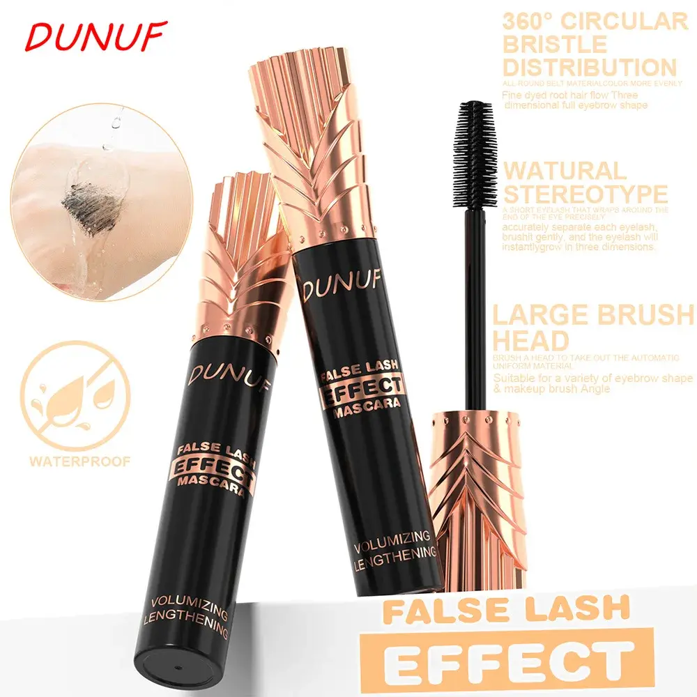 DUNUF 24H Waterproof Mascara Black Silk Fiber Lengthening Eyelash Extension Effect  For Voluminous Female Makeup