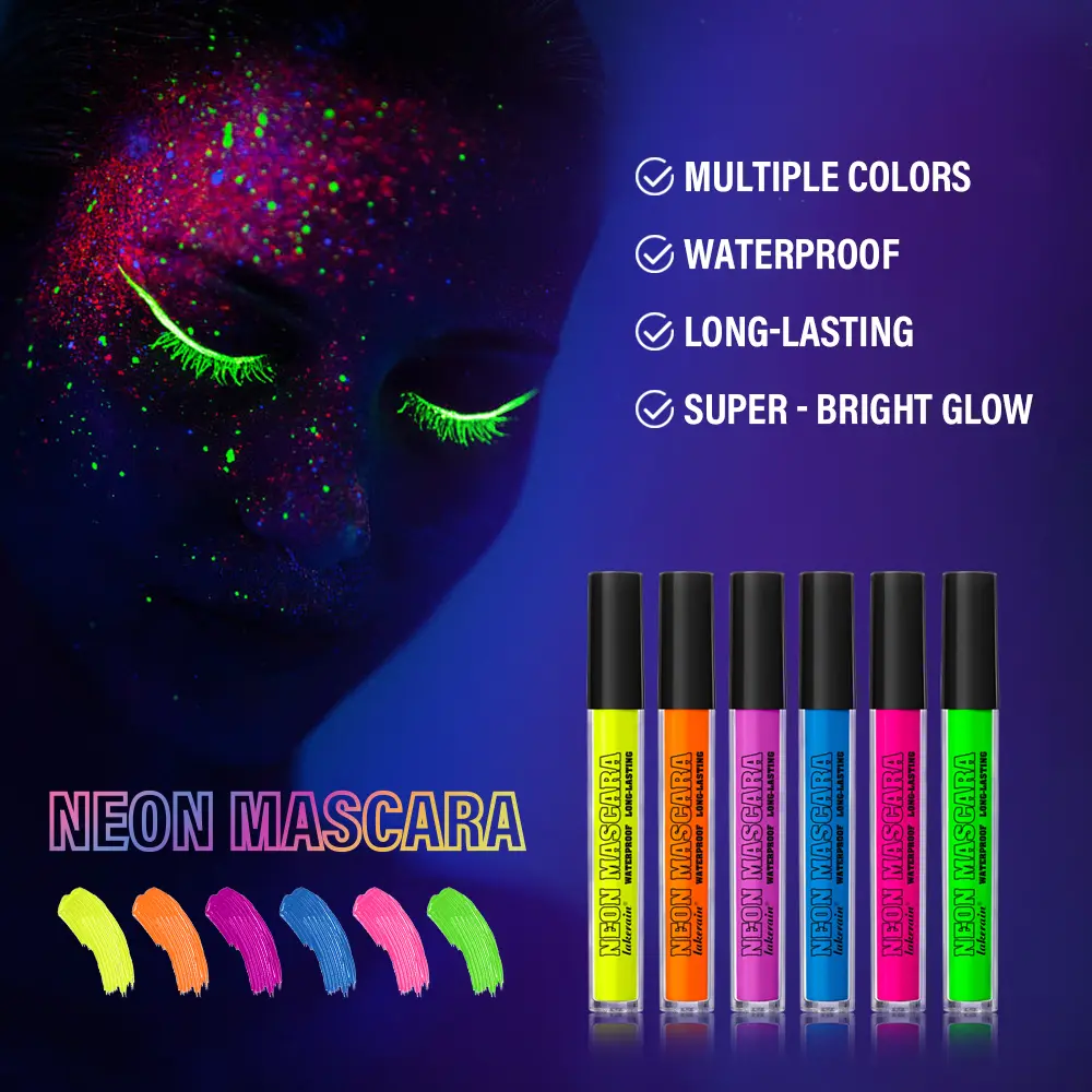 Eye Mascara 6 Color Neon Fluorescence Waterproof Smudge-proof Eye Mascara 24h Long Lasting Colorful Mascara Eye Lashes Cosmetics