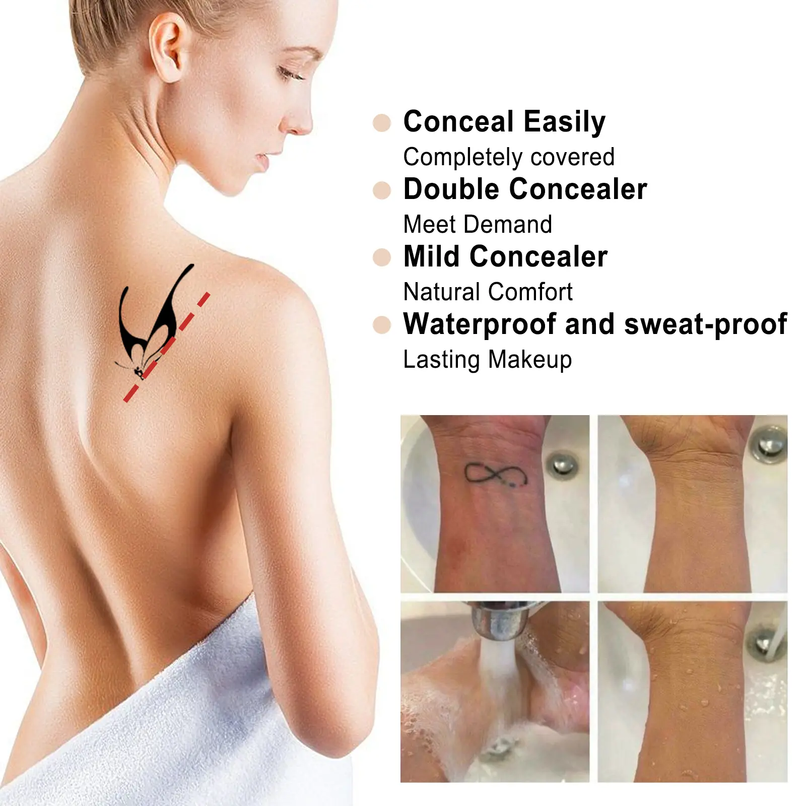 Tattoo Concealer Waterproof Brightening Cover Tattoo Dark Circles Acne Marks Scars Birthmarks Invisible Two-tone Concealer