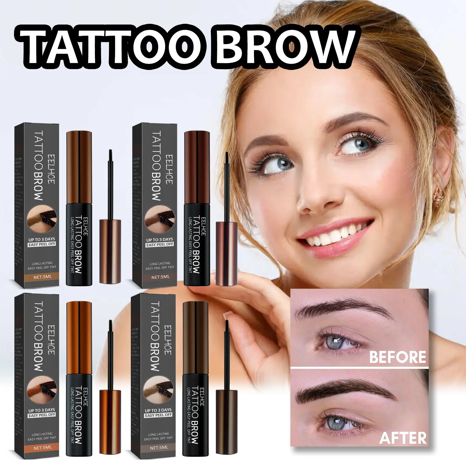 EELHOE Tattoo Peel Off Eyebrow Gel Tint Makeup Semi-Permanent Waterproof Long Lasting Sweat-proof Peel Off Dye Eyebrow Cream