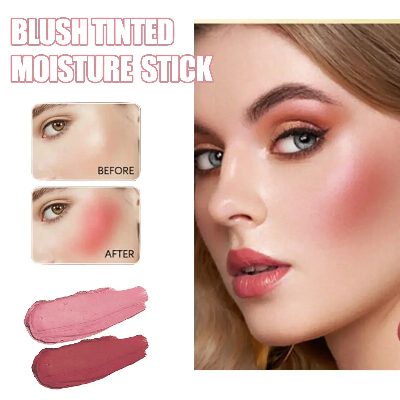 3pcs Red/Pink Silky Matte Pearl Blush Cream Hydrating Lip Waterproof Lasting Cheek Blush Cream Stick Apply Blush Natural Makeup