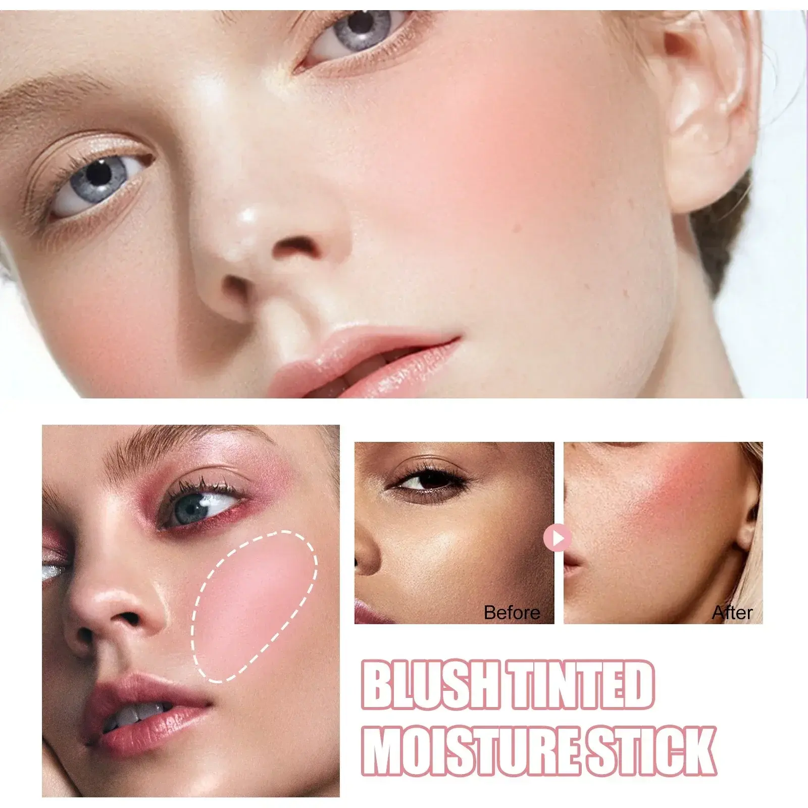 3pcs Red/Pink Silky Matte Pearl Blush Cream Hydrating Lip Waterproof Lasting Cheek Blush Cream Stick Apply Blush Natural Makeup