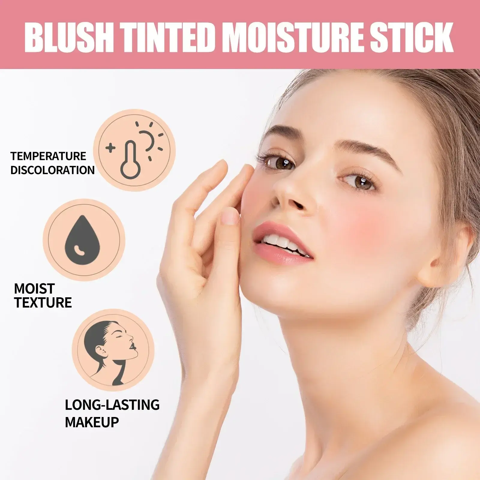 3pcs Red/Pink Silky Matte Pearl Blush Cream Hydrating Lip Waterproof Lasting Cheek Blush Cream Stick Apply Blush Natural Makeup