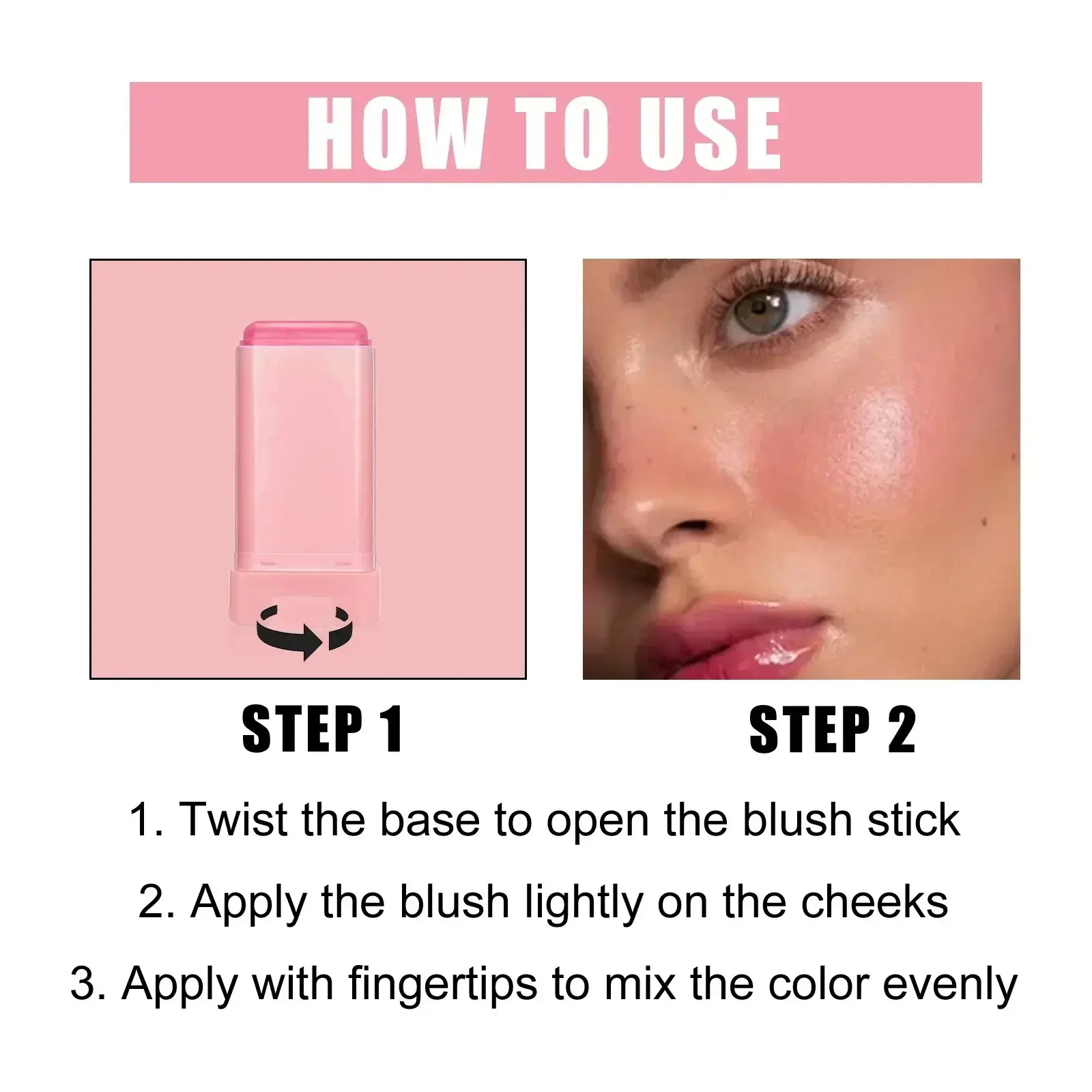 3pcs Red/Pink Silky Matte Pearl Blush Cream Hydrating Lip Waterproof Lasting Cheek Blush Cream Stick Apply Blush Natural Makeup