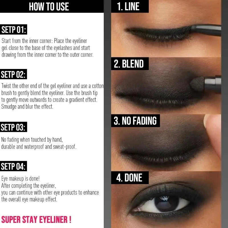 4 Color Cotton Tip Eyeliner, Waterproof Eyeliner, Easy To Apply, Smudgeproof, Long Lasting, Eye Liner Beauty Cosmetics