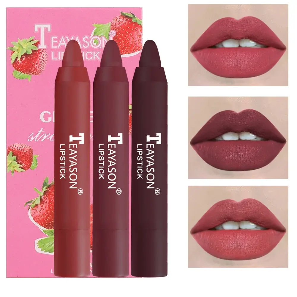 3pcs/Set Long Lasting Velvet Matte Lipstick Set Waterproof Sexy Red Nude Tint Pen Natural Makeup Cosmetic Beauty