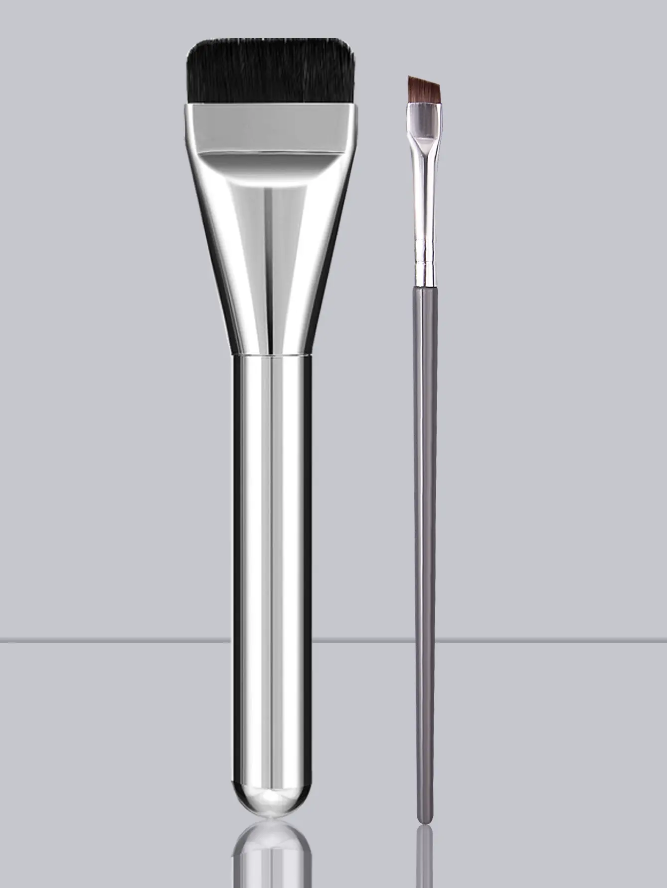 2pcs silver makeup brush set, ultra-thin fine eyeliner brush,flat-head foundation brush, suitable for base makeup and eye makeup