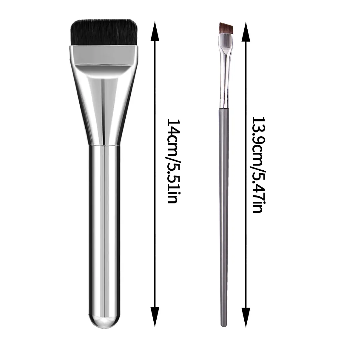 2pcs silver makeup brush set, ultra-thin fine eyeliner brush,flat-head foundation brush, suitable for base makeup and eye makeup