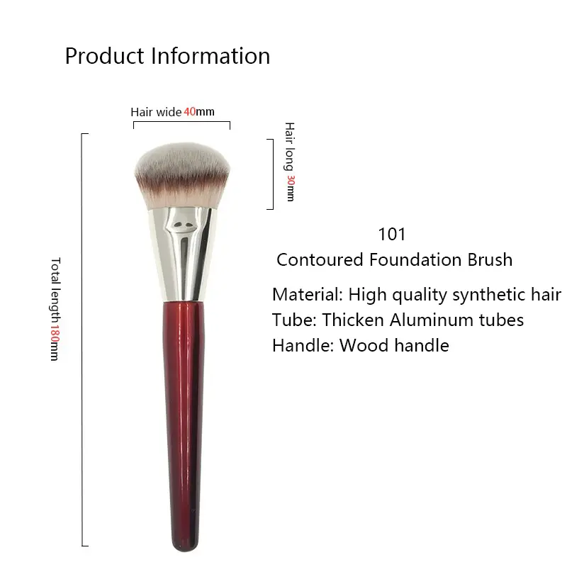 1pc 101 Contoured Foundation Makeup brushes Angled Liquid Base Concealer Make up brushes Red wood handle cosmetic tools 506