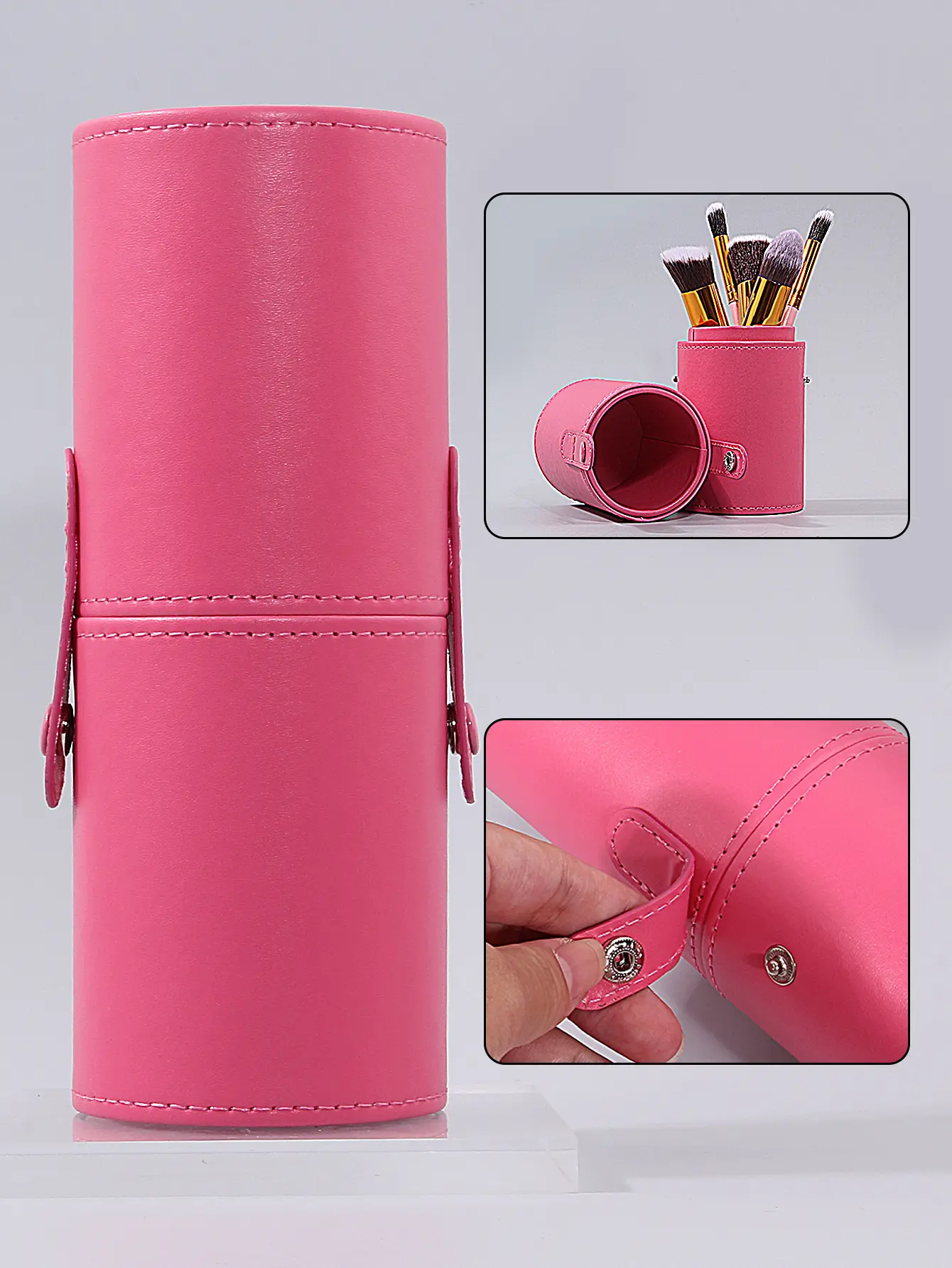 Fashionable PU material makeup brush storage bucket with lock design, large-capacity makeup bucket, travel daily storage tool