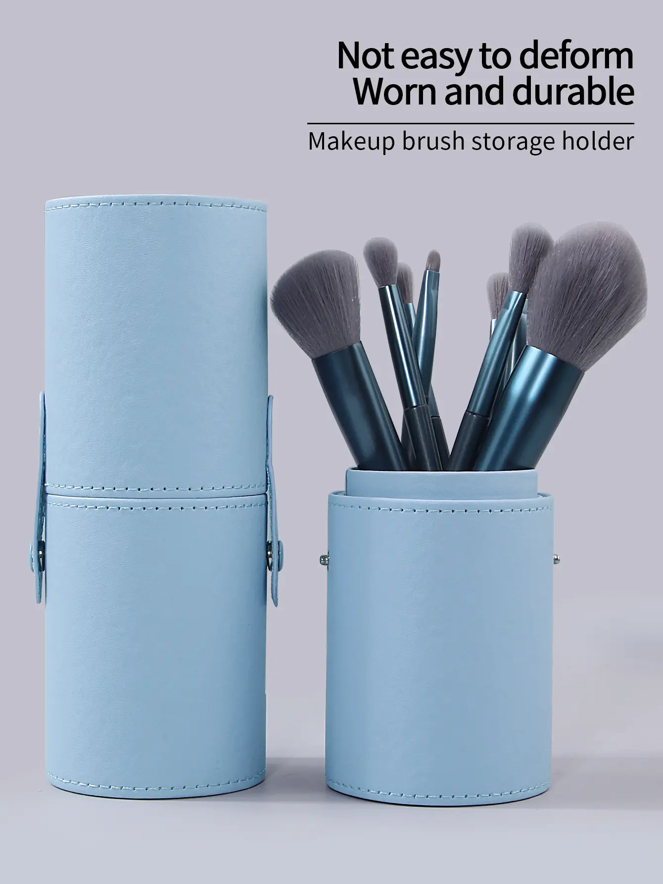 Simple blue makeup brush storage bucket, leather makeup bucket, portable and easy to carry for travel,beauty tool storage bucket