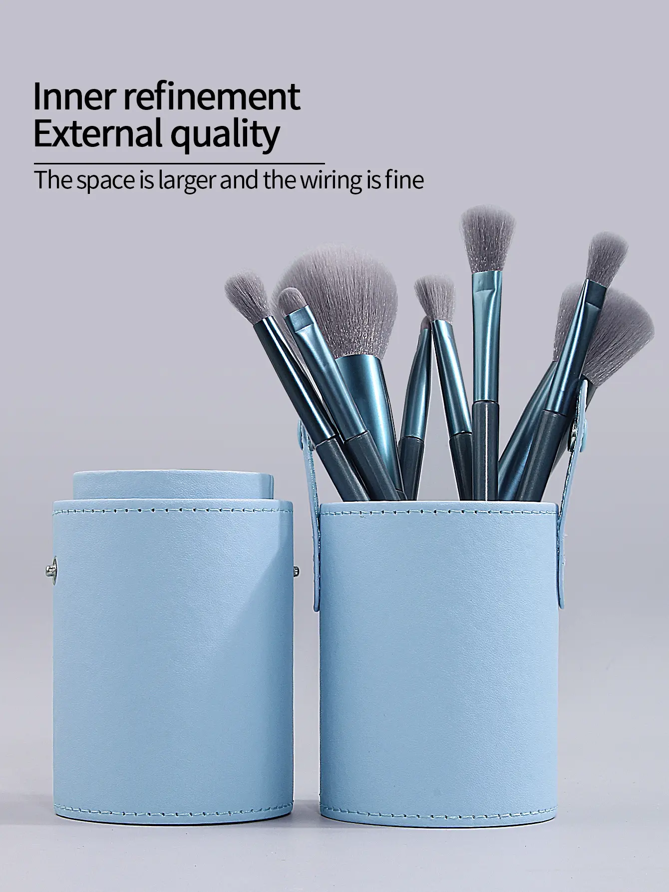 Simple blue makeup brush storage bucket, leather makeup bucket, portable and easy to carry for travel,beauty tool storage bucket