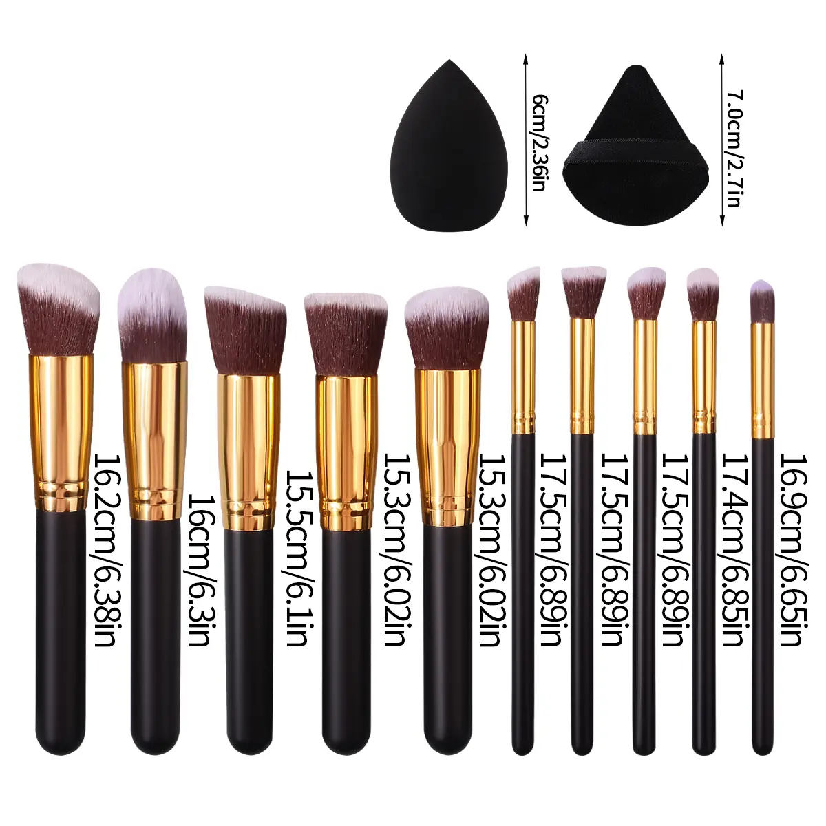 10PCS large-sized makeup set brushes +4PCS dry and wet dual-purpose beauty eggs, triangular powder puffs, makeup tools