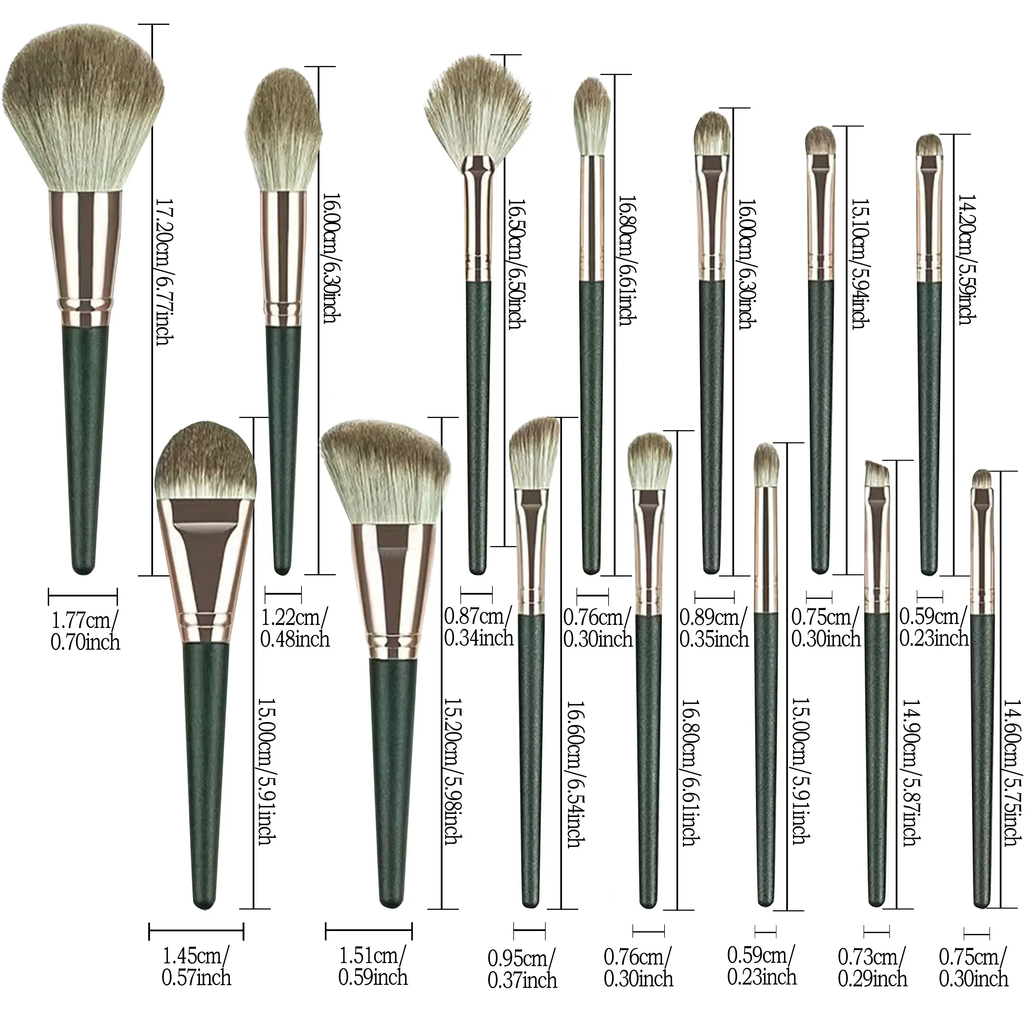 Luxurious 14pcs Makeup Brush Set - Green Professional Brushes for Full Face & Eye Detailing - Ideal Gift, Contouring & Blending
