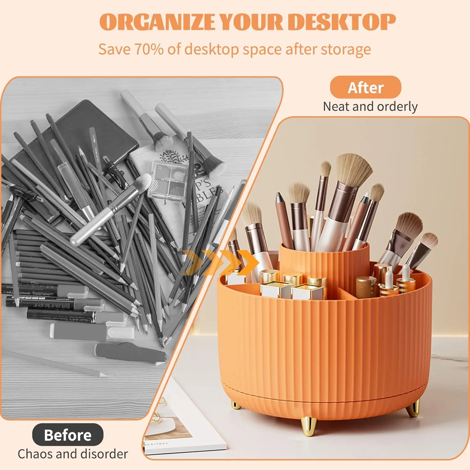 Makeup Brushes Holder 360° Rotating Organizer 5 Slot Multi-Functional Desk Storage Cosmetics Storage for Vanity Desktop Bathroom