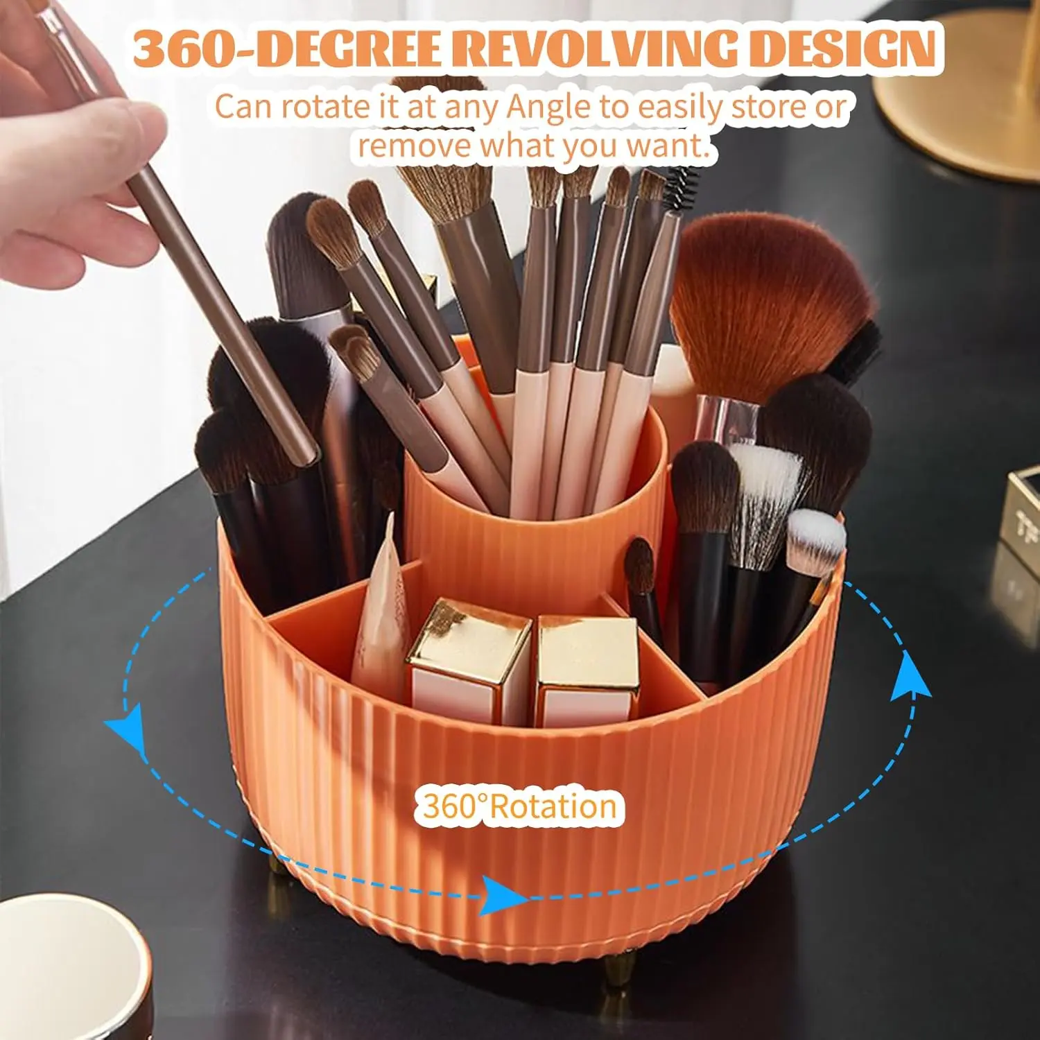 Makeup Brushes Holder 360° Rotating Organizer 5 Slot Multi-Functional Desk Storage Cosmetics Storage for Vanity Desktop Bathroom