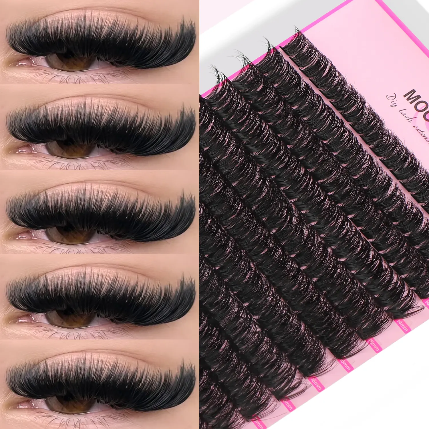 MOONKALI  DIY Lash Extension Kit Volume Lash Clusters 100D+80D+40D D Curvature Individual Lashes Lash Clusters Kit Thick Eyelash