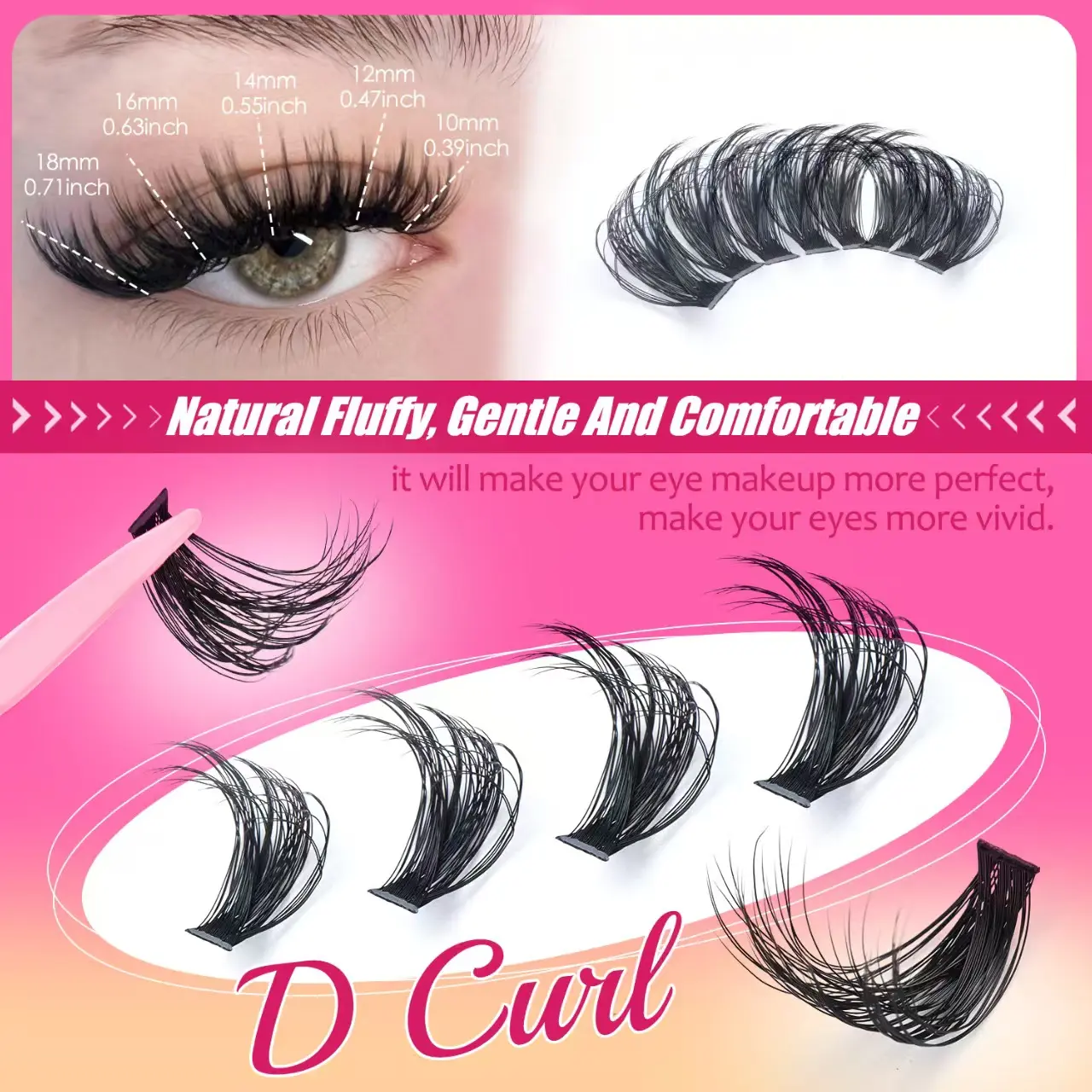 Lashes Clusters Set Extensions Kit Fake eyelashes Mix Lash Clusters with Lash Bond Seal and Lash Applicator Tool Makeup