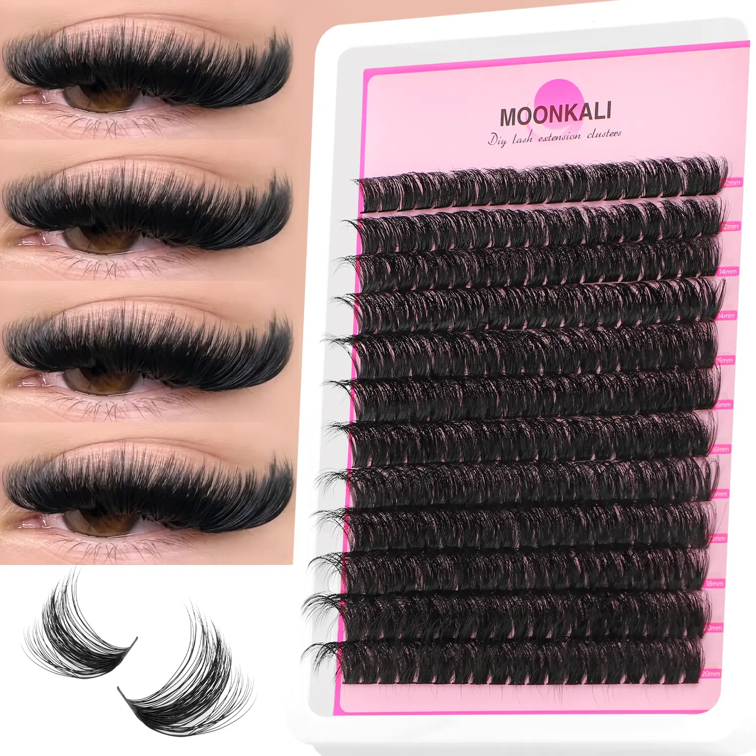 MOONKALI  DIY Lash Extension Kit Volume Lash Clusters 100D+80D+40D D Curvature Individual Lashes Lash Clusters Kit Thick Eyelash
