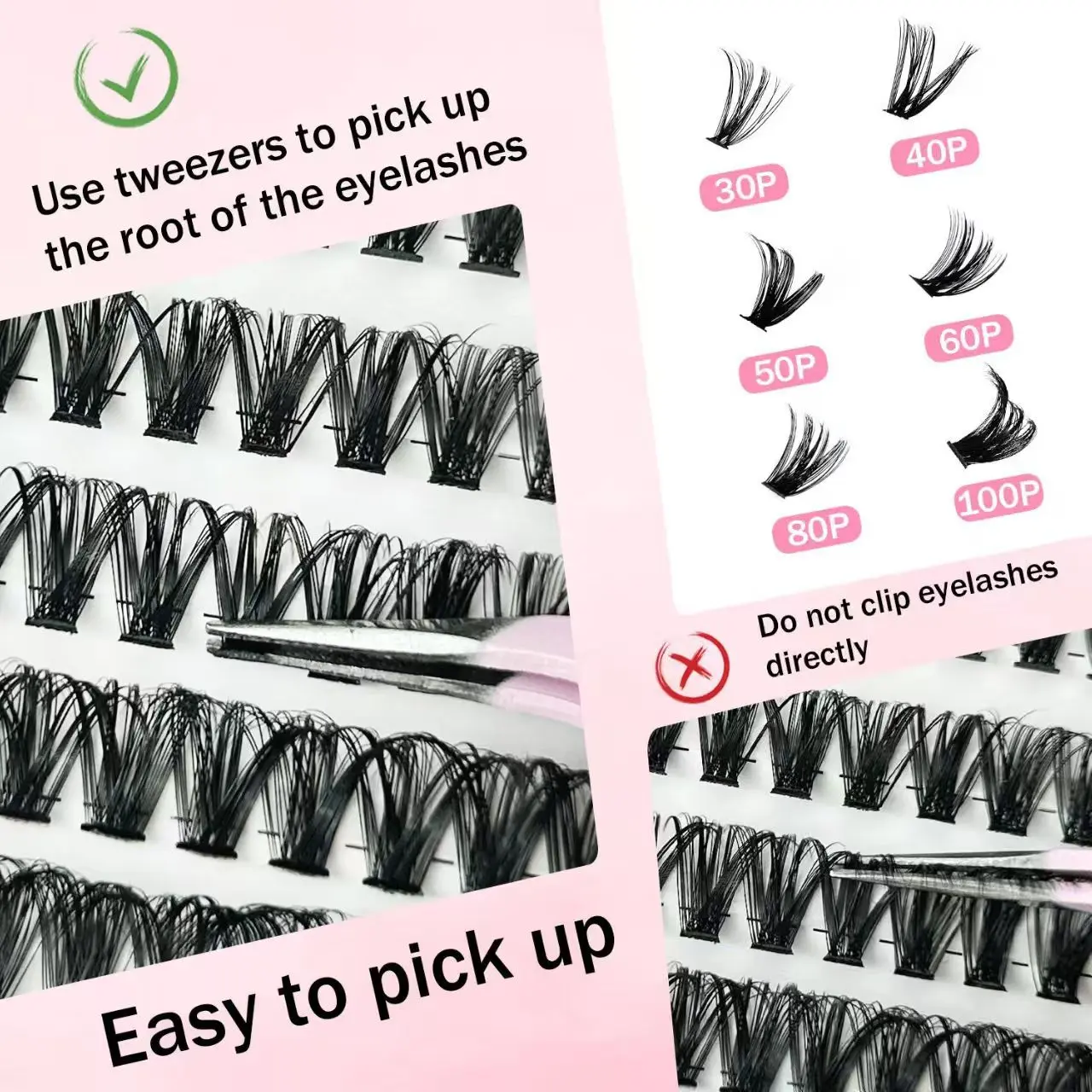 Lashes Clusters Set Extensions Kit Fake eyelashes Mix Lash Clusters with Lash Bond Seal and Lash Applicator Tool Makeup