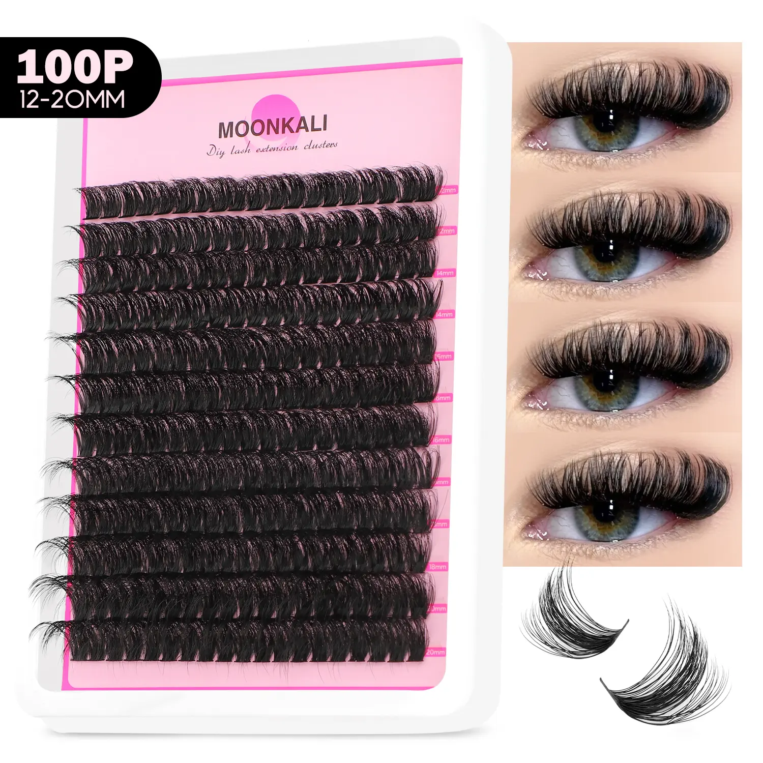 MOONKALI  DIY Lash Extension Kit Volume Lash Clusters 100D+80D+40D D Curvature Individual Lashes Lash Clusters Kit Thick Eyelash