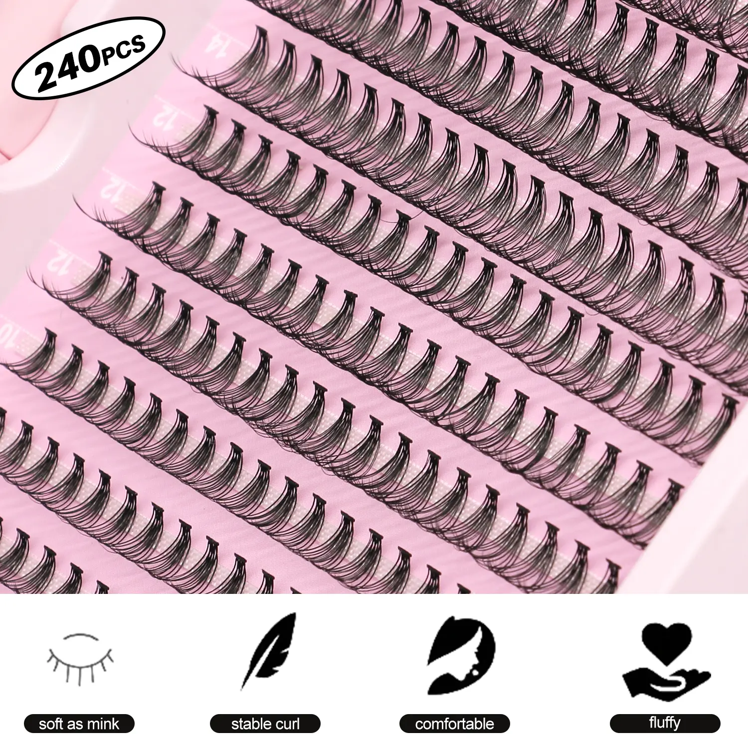 GROINNEYA DIY Lash Extension Kit Volume Lash Clusters Mix Curl Individual Lashes Kit with Lash Bond and Seal Lash Tweezers